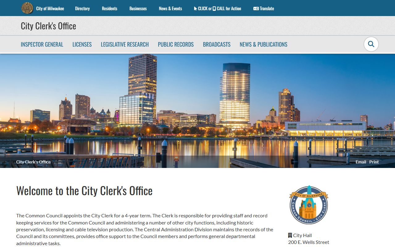 Milwaukee White Pages city clerk office