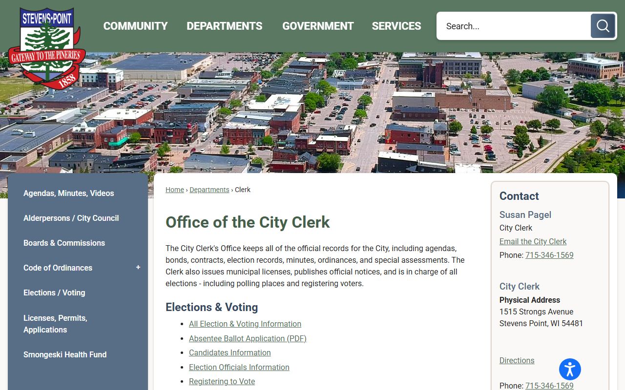 Stevens Point White Pages city clerk office