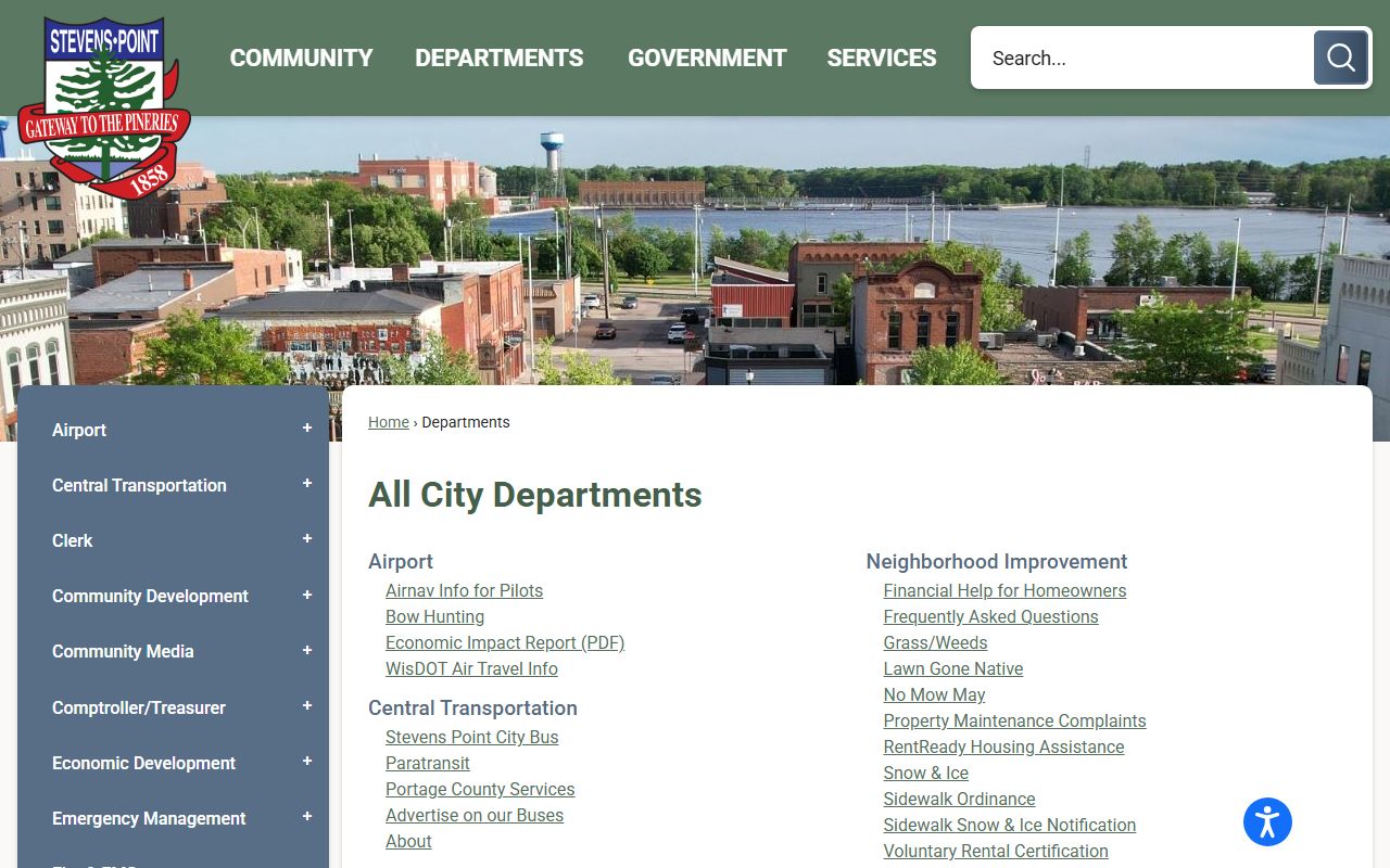 Stevens Point White Pages city departments directory